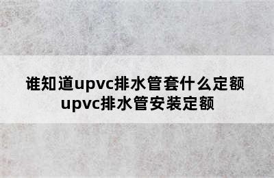 谁知道upvc排水管套什么定额 upvc排水管安装定额